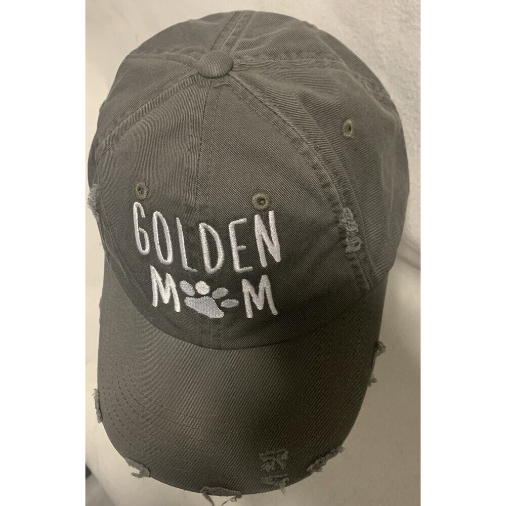 Golden Mom Dog Mom SnapBack Cap Trucker Hat Distressed Gray Adjustable Furbabies